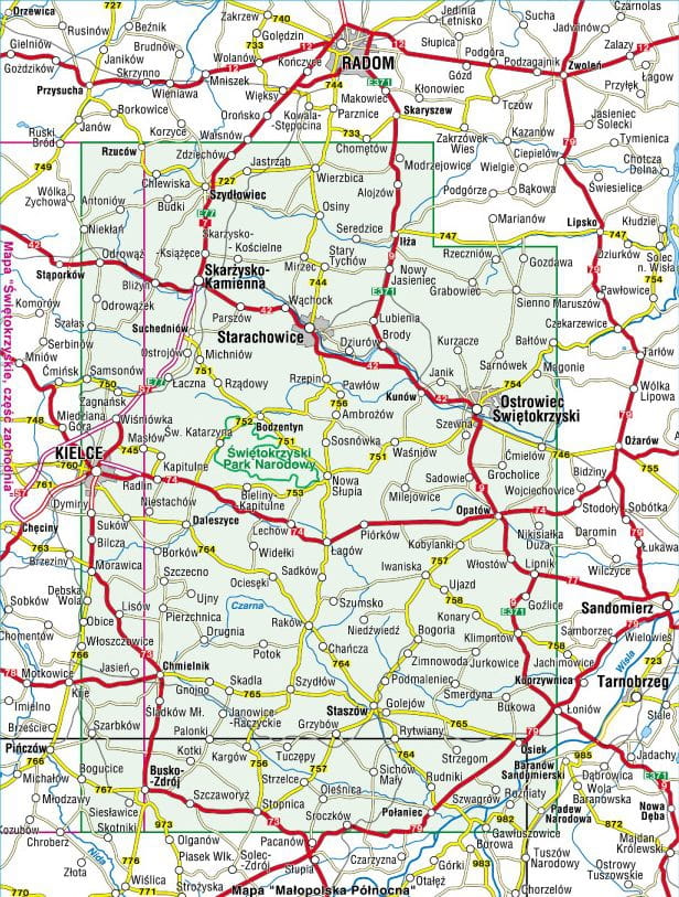 Świętokrzyskie Voivodeship 1:100 000. Eastern Part. Tourist Map. Compass