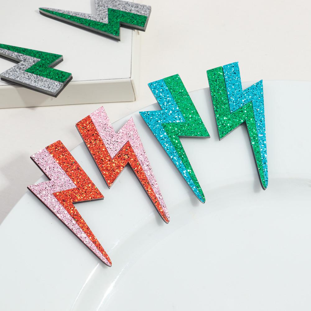 New Creative Acrylic Stud Earrings for Women Funny Glitter Multicolor Lightning Drop Earring Punk Trendy Jewelry Gift