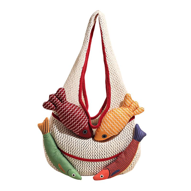 Hand-woven Tote Bag Summer High-capacity Dopamine Knitted Bag New Commuter Shoulder Bag