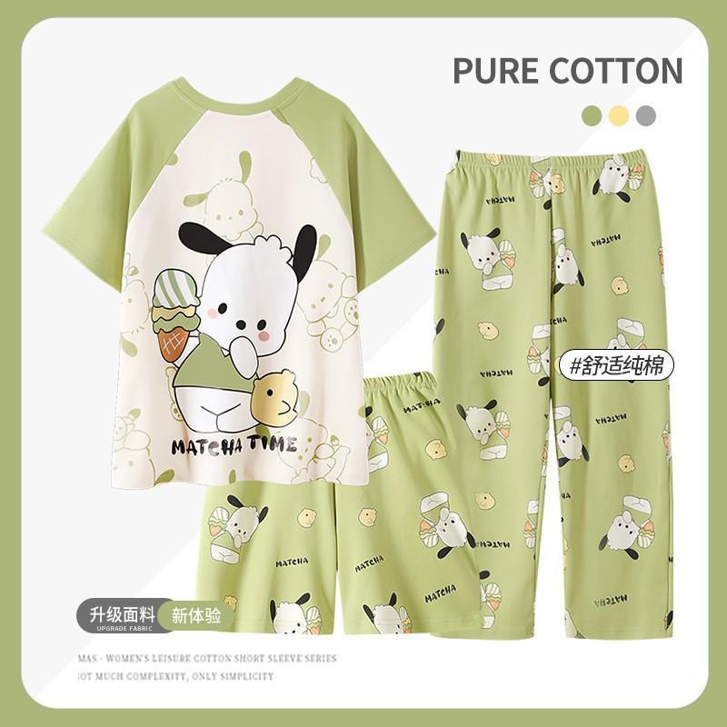 Girls Cotton Pajama Set Lightweight Short Sleeve Long Pants 3-Piece Sleepwear Kids Ages 8
