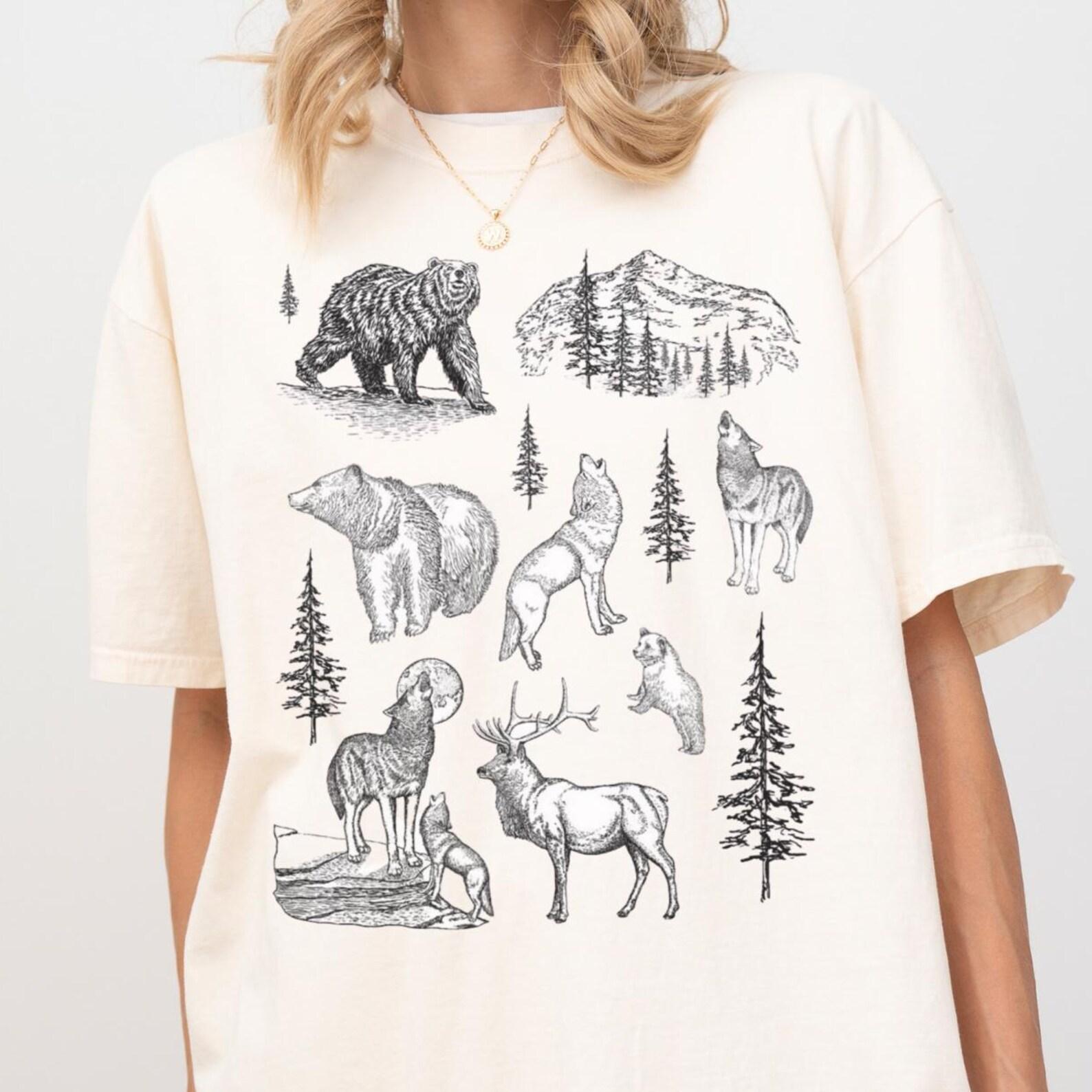 Vintage Wildlife Graphic Tee – Comfort Colors Forest Animal Shirt L