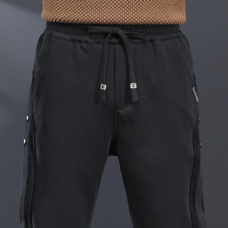 Męskie spodnie dresowe JieLeNuo z sztruksu patchworkowego, podszyte polarem