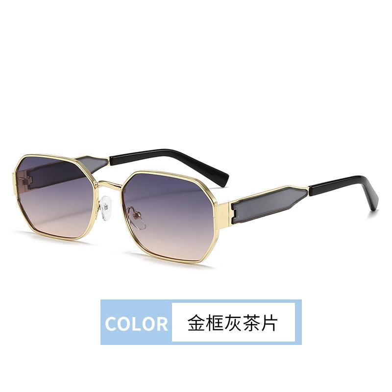 American retro women's high-end brown sunglasses, personalized narrow frame fashionable concave shape UV-proof sunglasses