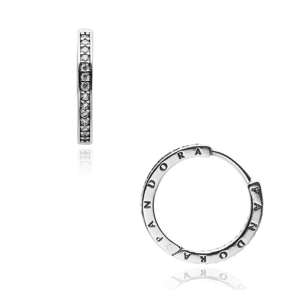 Pandora 290558Cz Signature Hoop Silver Earrings
