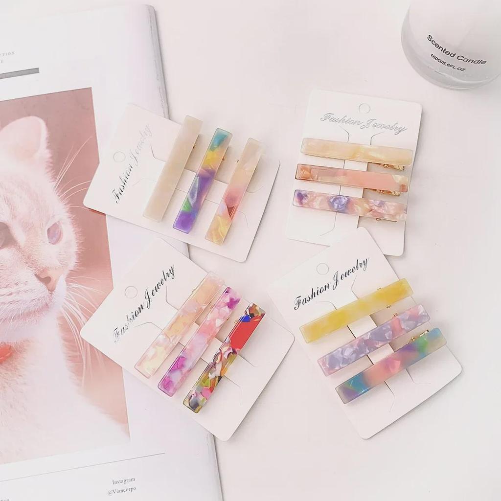 Bofeiya 3-Pack Colored Acetate Hairpins: Japanese & Korean Style Simple Bangs & Side Clips