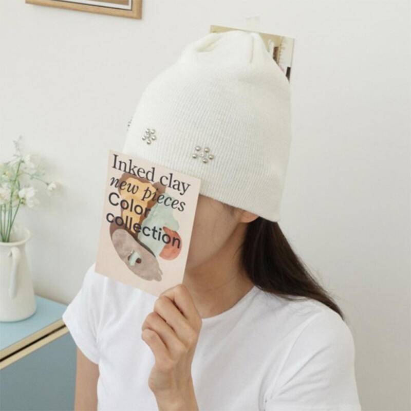 Women's Floral Cubic Studded Knit Beanie Hat