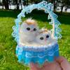 Mother Cat and Kitten with Basket Figurine - Toy Gift for Kids or Girlfriend