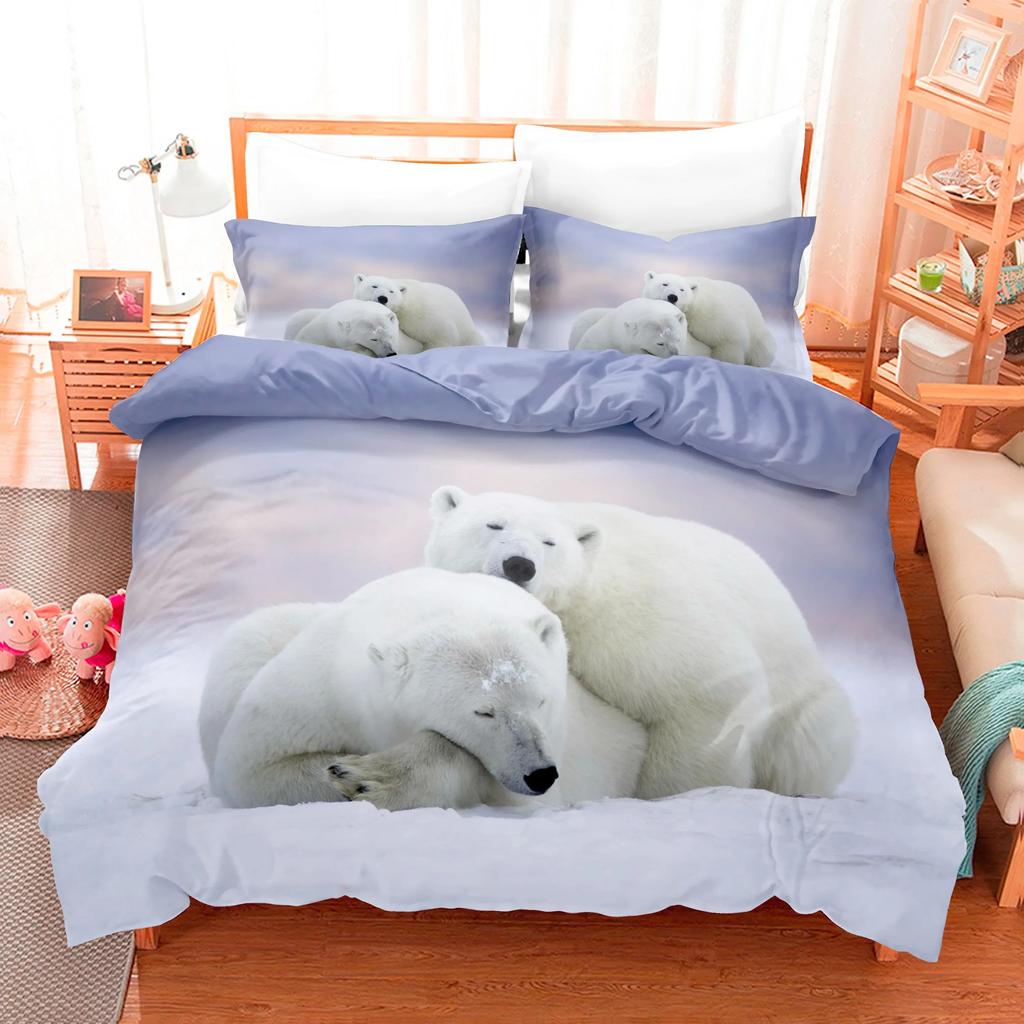 Animal Bed Linen Cute Bear Pattern King Queen Size Cute Comforter Set With Pillowcases High Quality Home Textiles