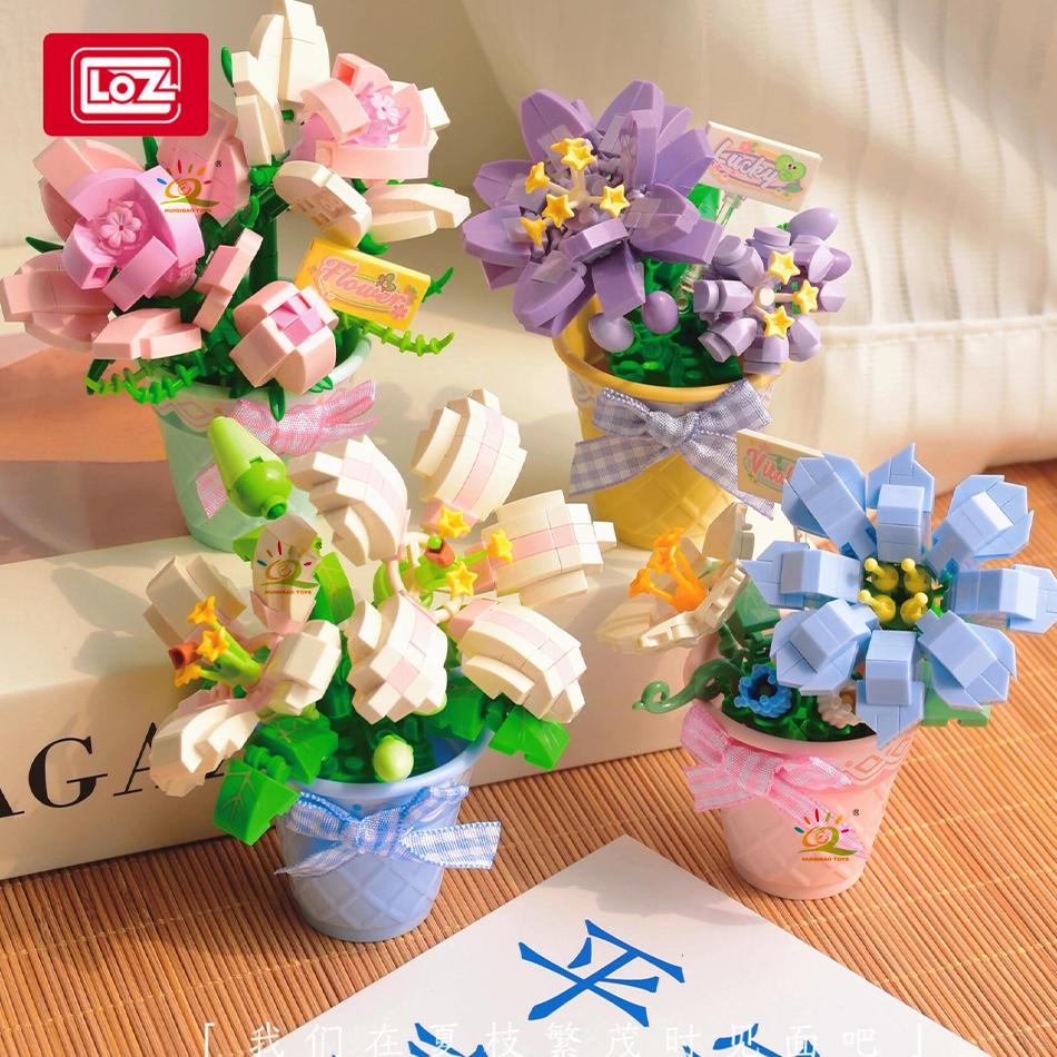 Non-Toxic Loz 3D Bouquet Succulent Plant Cactus Building Block Flower Toy Home Decoration Plant Bricks Rose Assembly Brick Toys Children