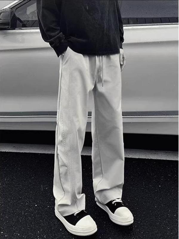 Men's Off-White Quick-Dry Nylon Diagonal Work Pants - American Style Autumn Hiking Parachute Pants