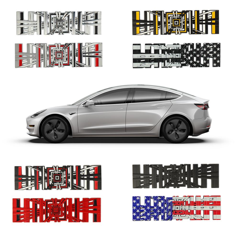 FOR Metal Alloy Plaid Logo Rear Trunk Fender Badge Emblem Sticker Decals For Tesla Model Y S 3 X Roadster 2022 Car Accessories