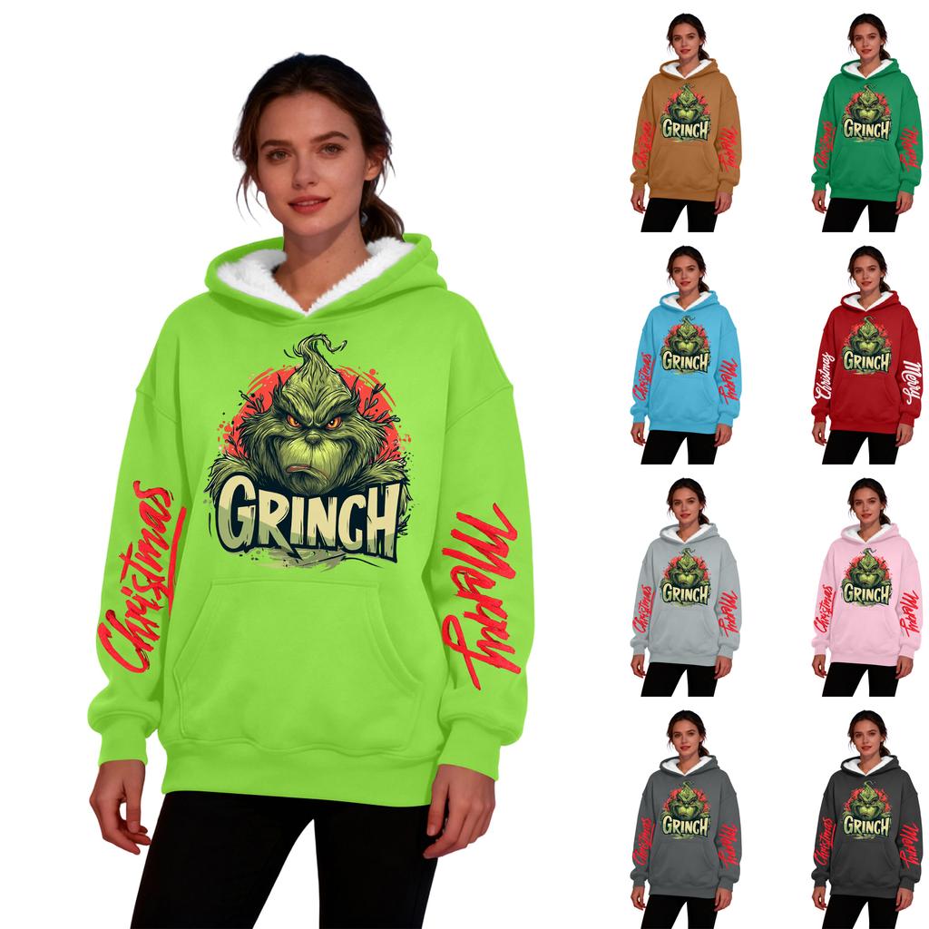 Women's Casual Fashion Plus Velvet Thickened Christmas Print Hooded Sweatshirt