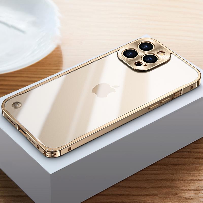 Coque de téléphone à cadre métallique Pour iPhone 17 11 12 13 14 15 16 Pro Max Alliage d'aluminium Protection Complète de l'Objectif Coque Arrière Métallique Plaqué Pour iPhone 13 mini