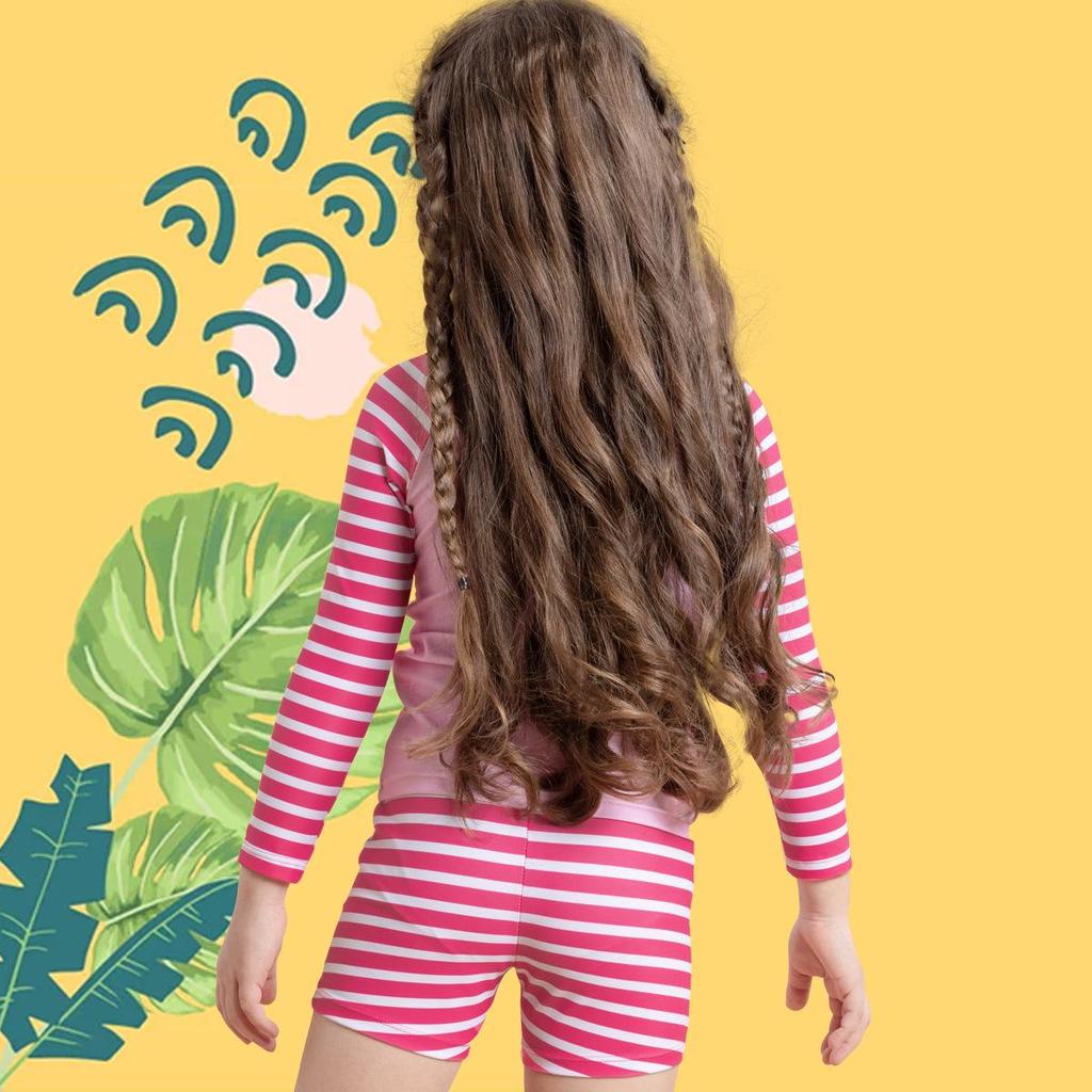 Girls' Long Sleeve Unicorn Striped Swimsuit Set (2025)