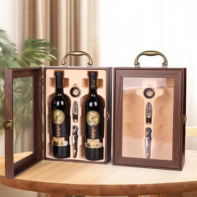2 Bottles Wine Bottle Gift Box Transparent Visible, Portable Carrying Case Bottle Holder With Tools and Handle for Party, Home