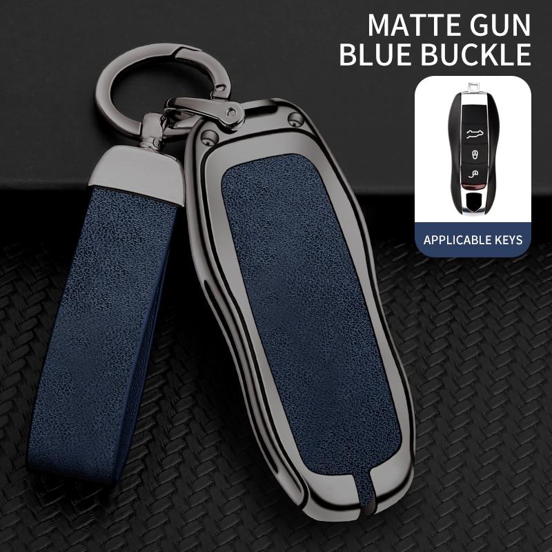Leather Car Metal Key Case Cover Shell Fob For Porsche Panamera Cayenne 971 911 9YA Macan Boxster Keychain Accessories