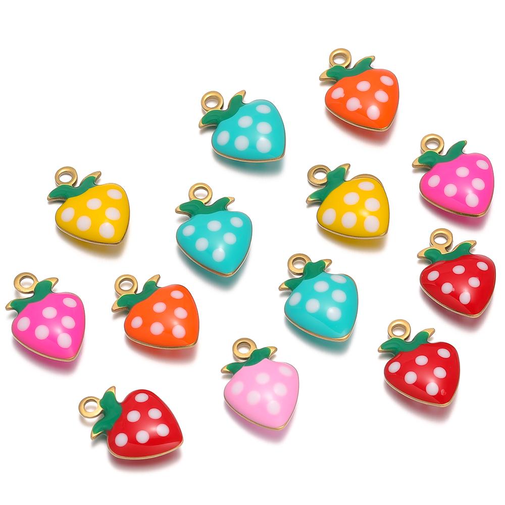 20Pcs Stainless Steel Small Enamel Heart Strawberry Charms for DIY Jewelry Necklace Kids Girls Bracelets Pendant Earrings Making