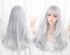 RyuuCos Lolita Wig, Long Hair, Curly Hair, Straight Bangs, Silver/Gray, Cosplay, Summer Night Glow, Natural, Harajuku Style, Heat Resistant, Disguise,