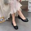 Medium-heeled single shoes women's new leather one-pedal versatile soft-soled shallow-mouth low-heeled single shoes