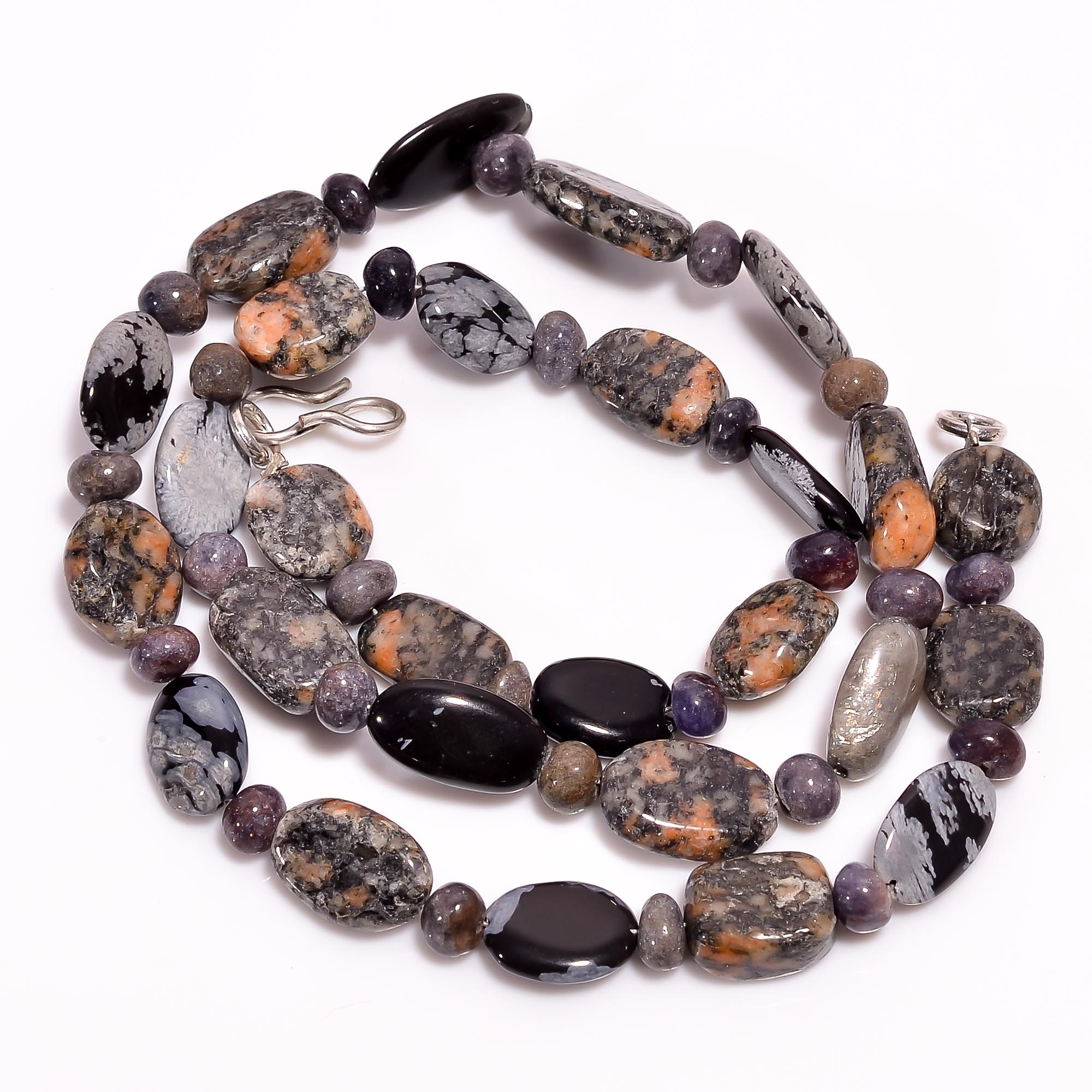 

Натуральный Унакит Снежный Обсидиан Смешанная Форма Гладкие Бусины Ожерелье 4-14 мм 18 UB-8511