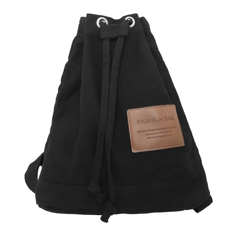 Large Capacity Canvas Drawstring Backpack College Student Ins Harajuku Shoulder Bag чёрный