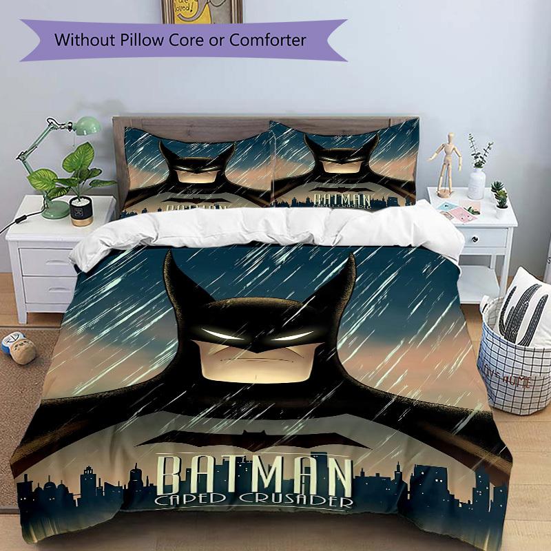 3pcs Batman Caped Crusader Bedding Set, Soft Polyester Duvet Cover and Pillowcases Machine Washable Seasons all suitable 90