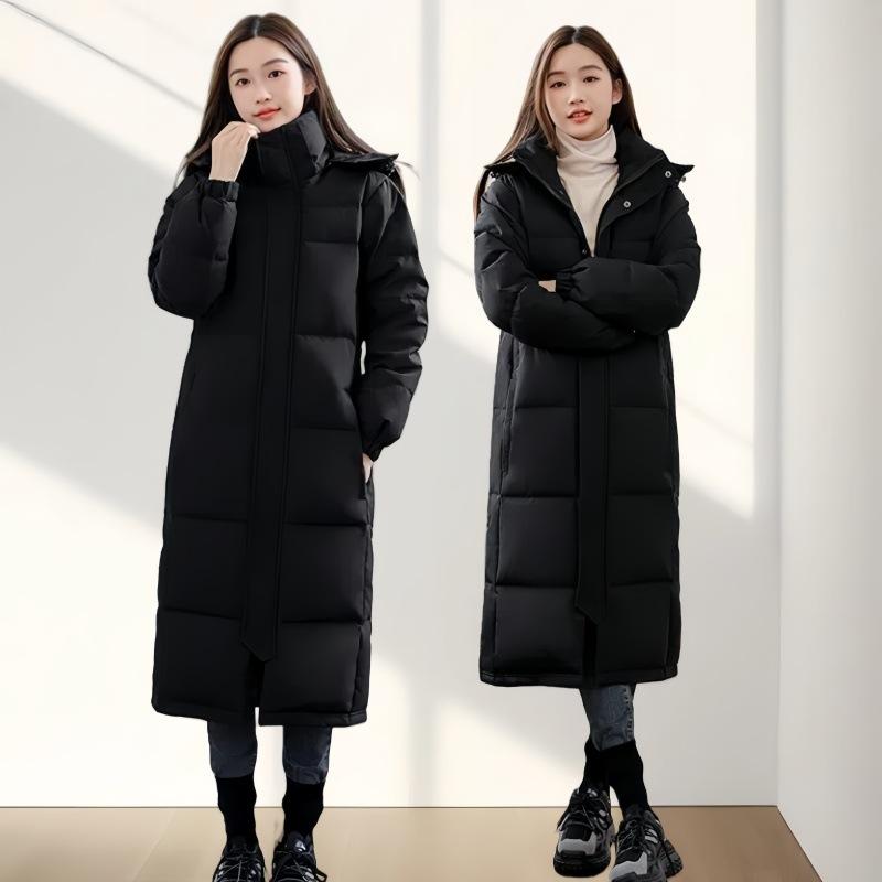 

Черная пуховая хлопковая одежда женская длинная зимняя одежда новые утолщенные хлопковые куртки студенты художественного экзамена китайской драмы куртка до колена 2XL чёрный