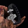 Men's Stainless Steel Ding Portrait Wolf Head Thor's Hammer Umbrella Rope Braided Bracelet Outdoor Sports Bracelet