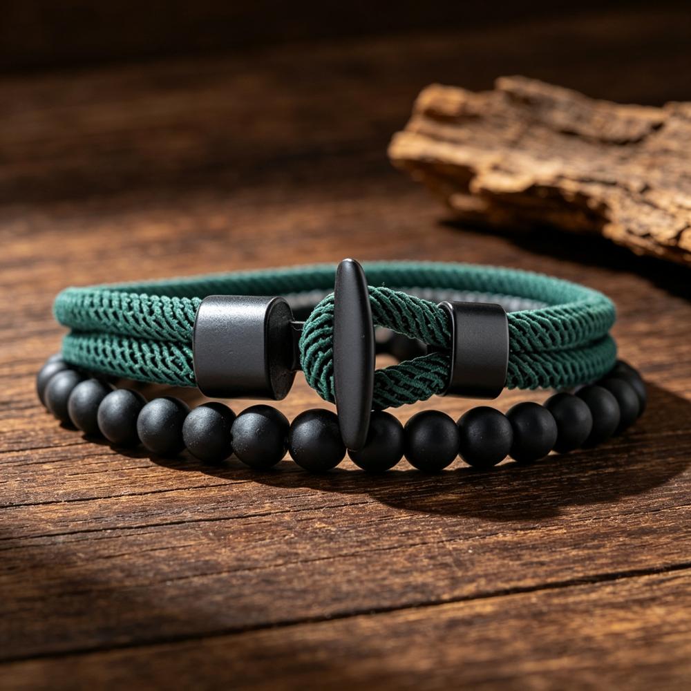 New 2Pcs Men Bracelet Set Premium Selected 4mm Cord Multiple Colors And Sizes Available Casual Street Versatile Wrist Accessory