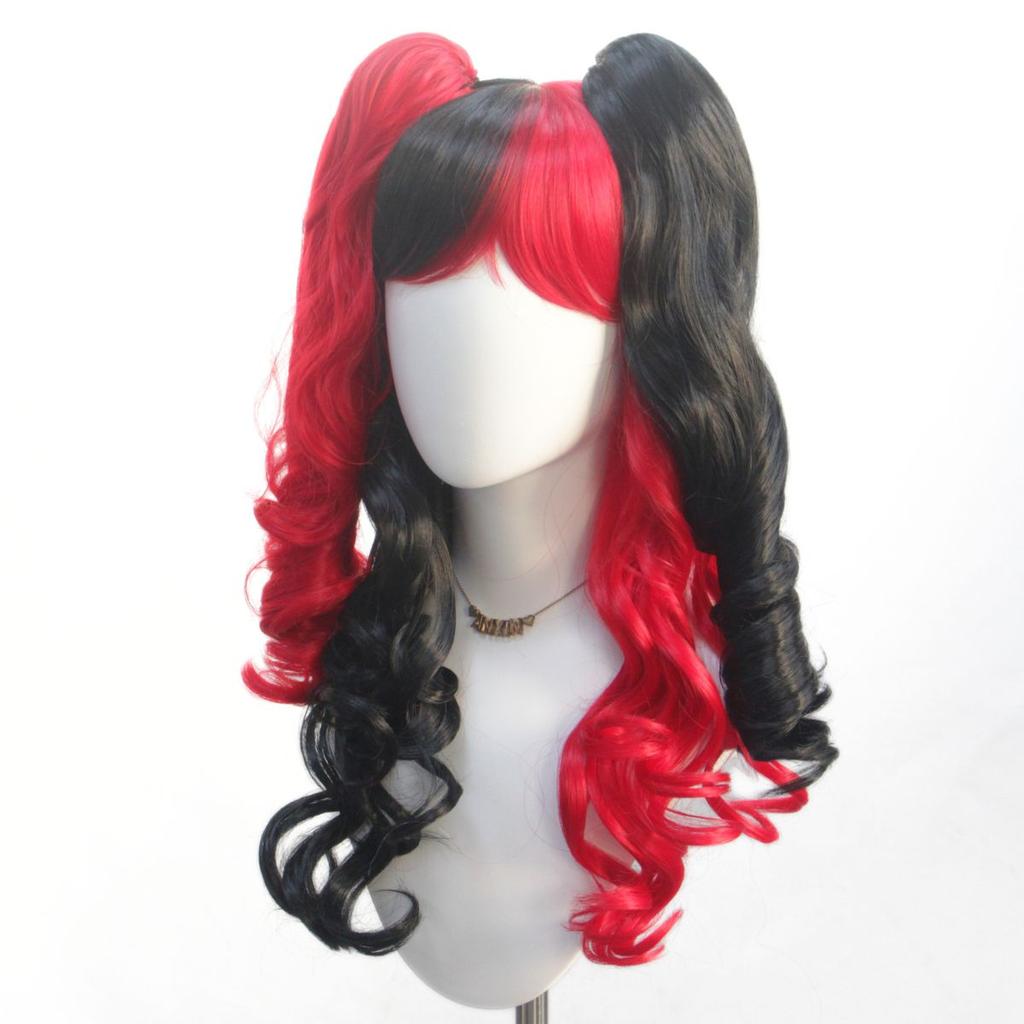 Detachable Red and Black Double Ponytail Long Curly Hair Synthetic Wig | Witch's Dress-up Cosplay Wig