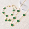 jewelry sales stainless steel five-leaf flower necklace bracelet earrings set high sense women's shamrock jewelry party
