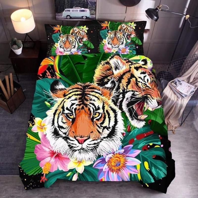 3D Digital Printed Home Textiles Tiger Quilt Sheet, Three-Piece Bedding Kit