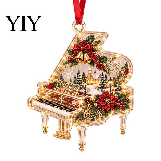Jahres-Souvenir-Anhänger 2D Weihnachtsmelodie Hängendes Ornament, Baumdekoration mit musikalischem Thema, Saisonale Veranda-Dekoration Klavier Violinschlüssel Geige Glocke