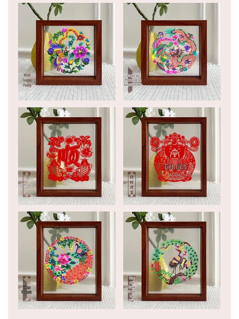 Xianci Double-Sided Transparent Frame: A4 Paper-Cut Calligraphy Fu Character Display Stand