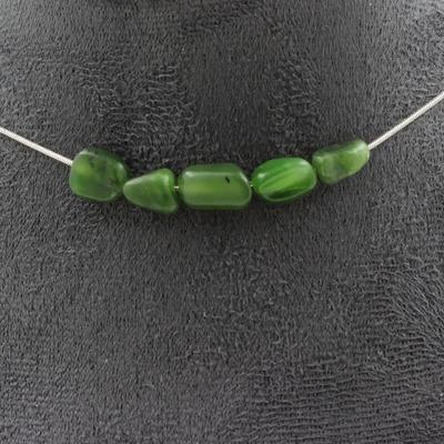 Stones and Minerals. 5-pearl Necklace of Siberian Nephrite Jade (Russia). Steel Chain Necklace Women, Men. Custom Size