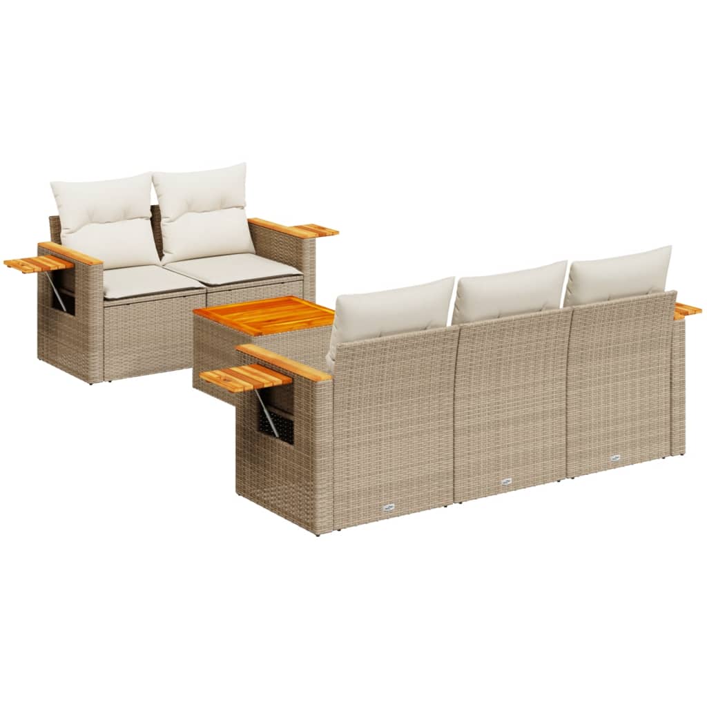 6 Piece Garden Sofa Set with Cushions Beige Poly Rattan