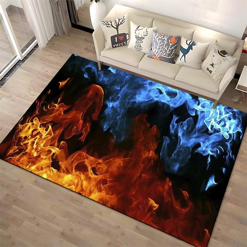 Red and Blue Flame Pattern Carpet, Modern Fire Design Home Decor Rug Suitable for Use As an Anti-slip for Living Room Bedroom Sofas