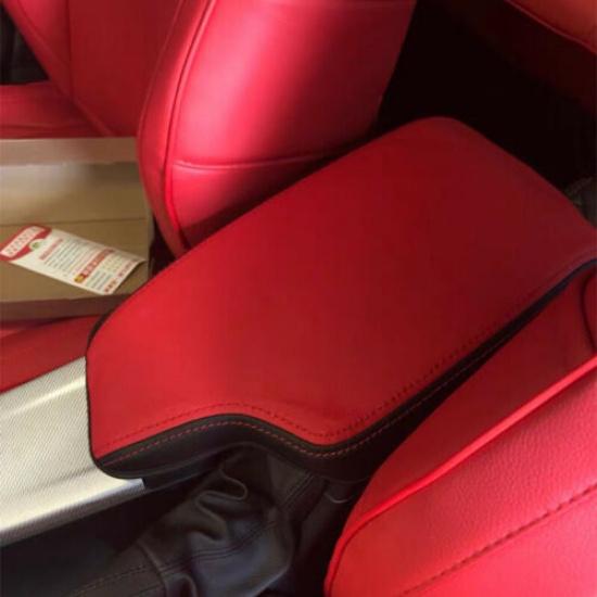 Red + Black Microfiber Leather Car Central Armrest Box Cover Case For BMW F30 3