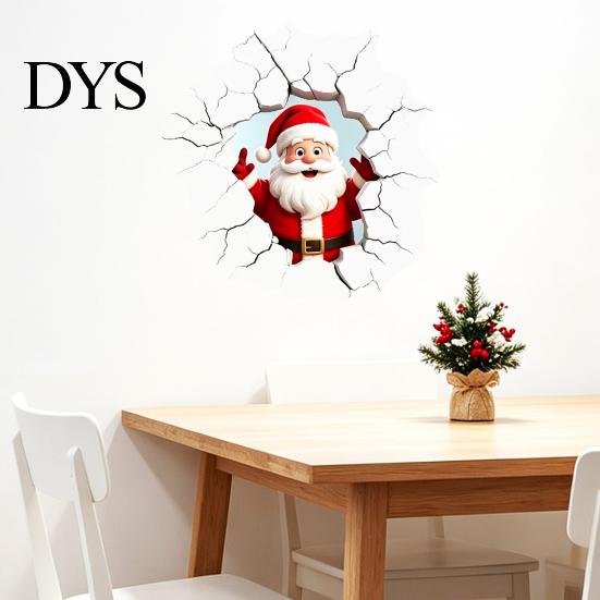 Realistic Christmas Glass Clings 3D Santa Claus Wall Sticker, Breaking Decal for Holiday Decoration, Creative Ornaments Waterproof PVC Art Indoor
