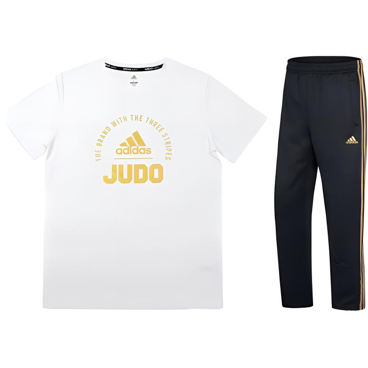 

Adidas Футболка с коротким рукавом и принтом логотипа, круглым вырезом и эластичным поясом, прямые длинные брюки, повседневный спортивный комплект для мужчин ADICLTS21J-WG+TR30P-BG XL