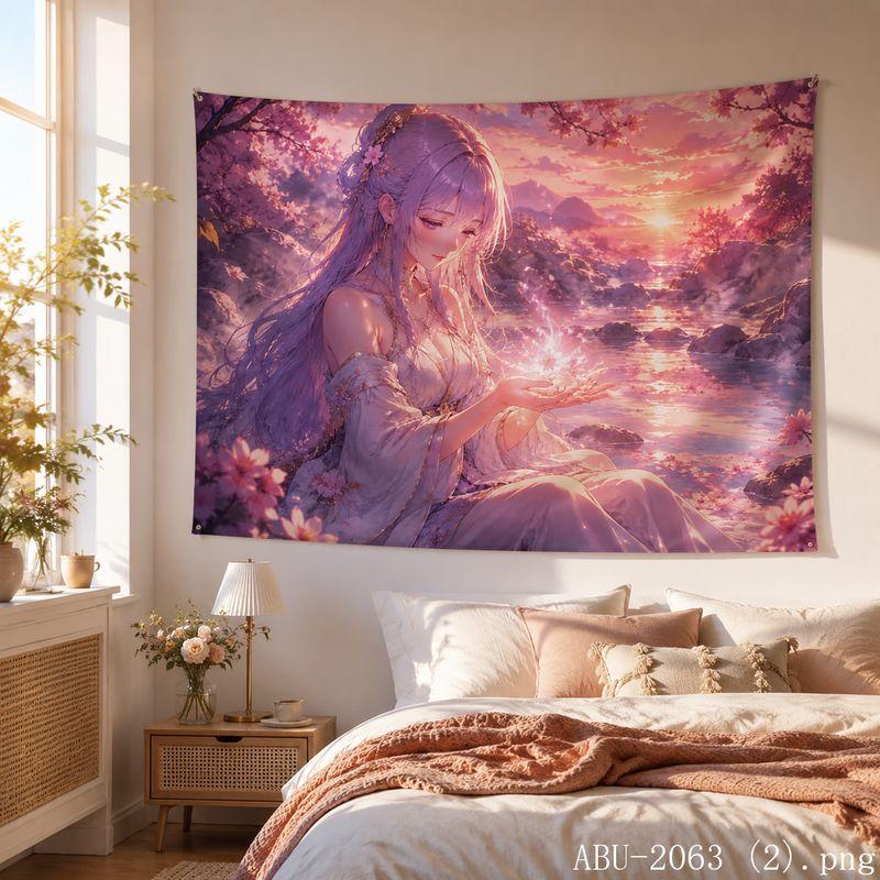 Pastel Galaxy Anime Girl Aesthetic Tapestry Soft Dreamy Starry Cartoon Wall Hanging Teen Dorm Bedroom Otaku Home Wall Decor