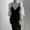 Round neck bubble sleeve shirt with early autumn temperament Korean chic French minimalist feminine top versatile shirt