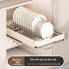 Pull-Out Kitchen Cabinet Dish Rack with Built-in Shelf and Draining Basket
