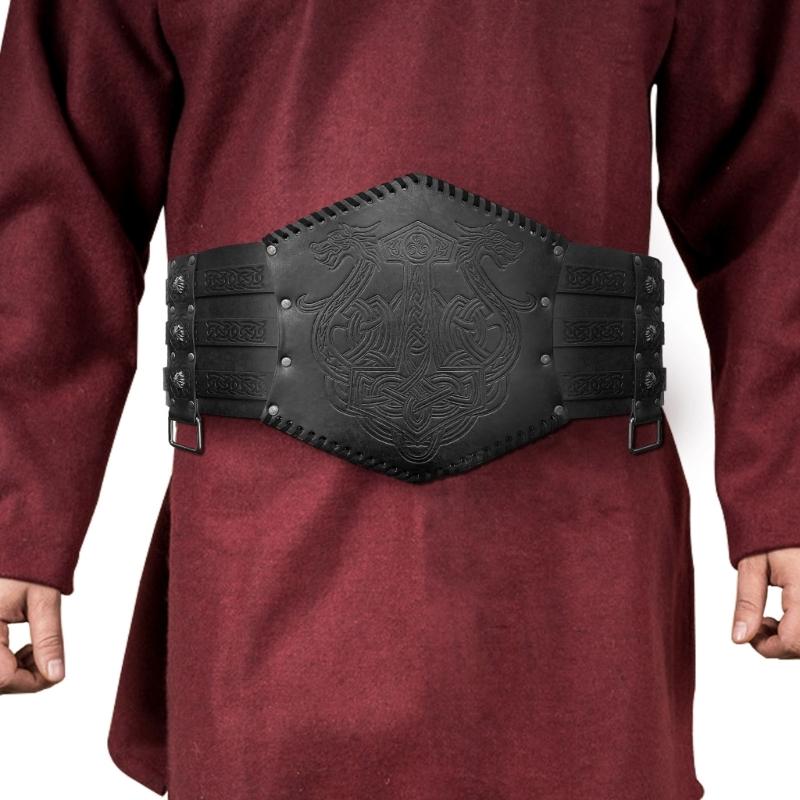 Viking Wide Belt Cosplay Knight Corsets Belt Renaissance Mens Medieval Belt Nordic Faux Leather Armors Belt Costume