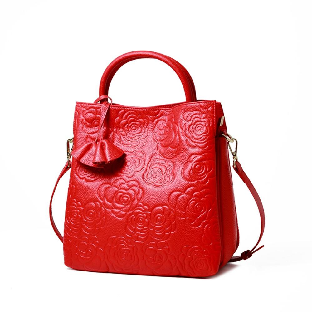 Genuine Leather Women's Bags Genuine Cowhide Bags Camellia Handbags Large Bags One Shoulder Messenger Bags