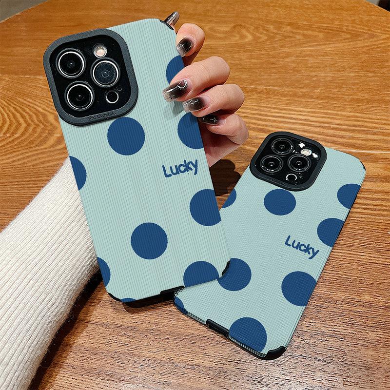 Custodia Verticale in Pelle con Fantasia di Pois Blu Carini, Custodia Morbida in Silicone Antiurto con Protezione Completa per Obiettivo Fotocamera per IPhone Samsung