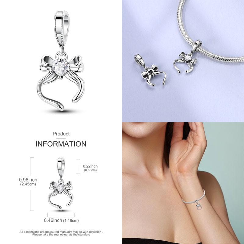 Original 100% Copper Bow Girl Heart Charms Cat Paw Safety Chain Fit Pand Bracelet Diy Jewelry Making Women'S Gift