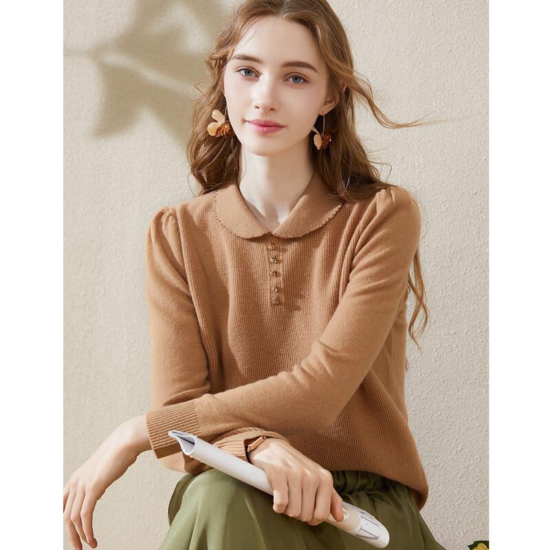 

TUHUANG Women s Pure Wool Puff Sleeve Turn-Down Collar Knit Sweater L (165/88A)