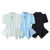 Women Solid Short Sleeve Single Breasted Blazer Top