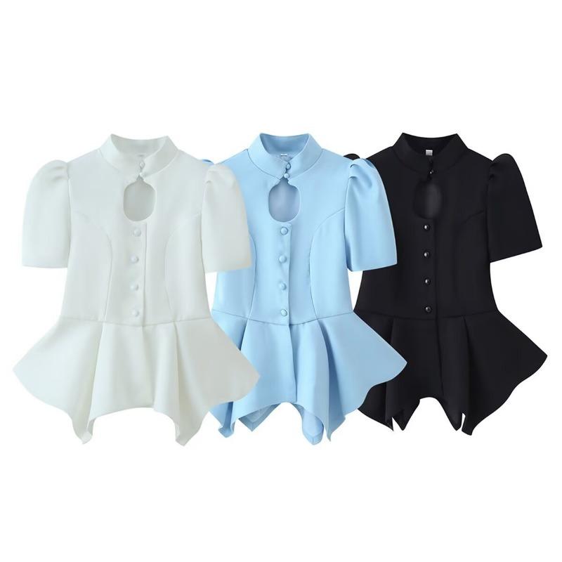 Women Solid Short Sleeve Single Breasted Blazer Top